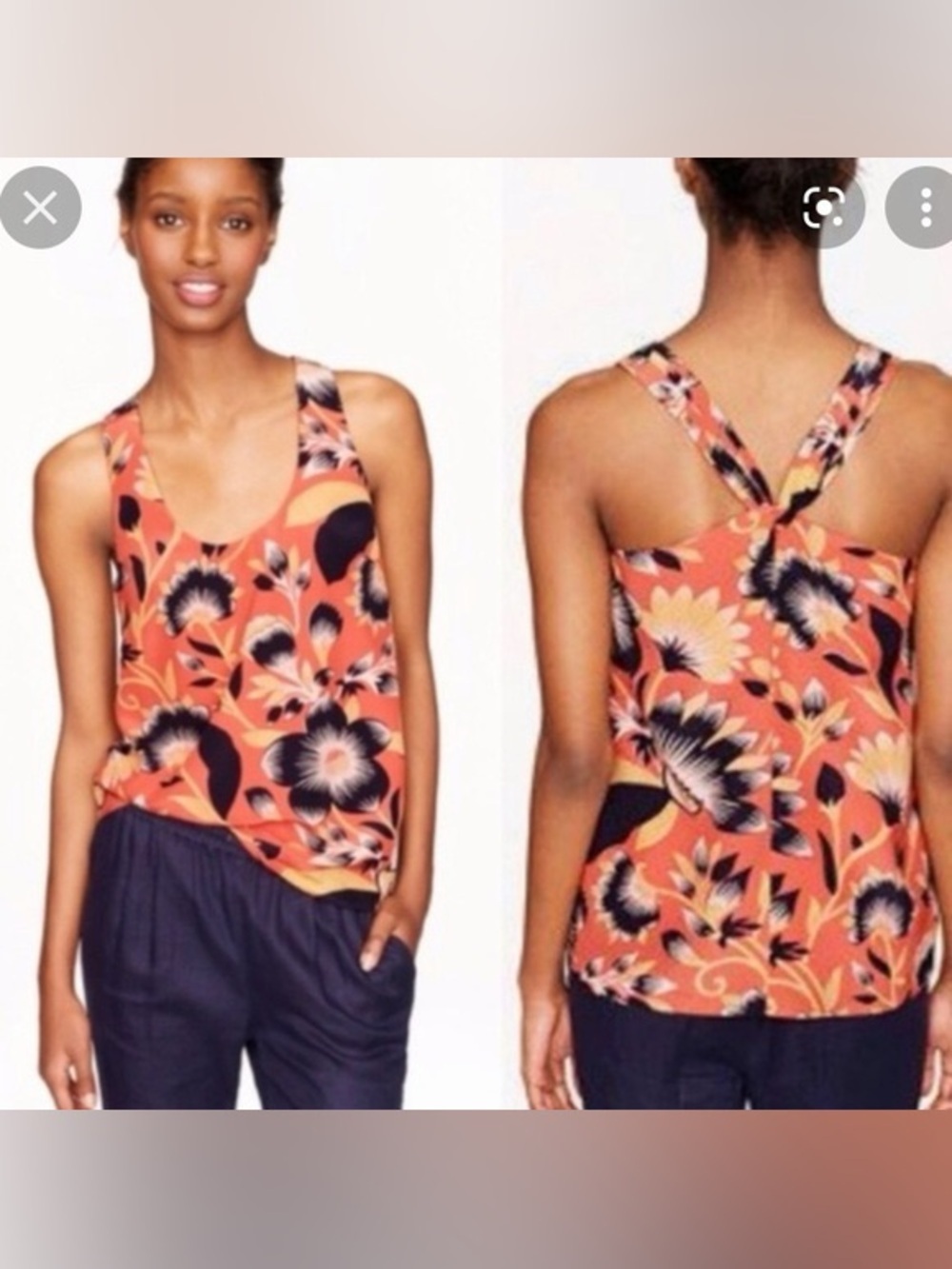 J. Crew Twist Back Silk Tank in Hibiscus Floral Size 10 Botanical Minimalist